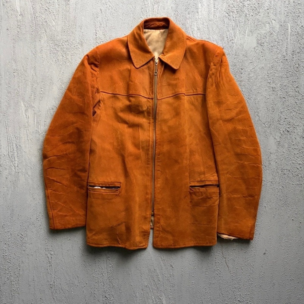 Vintage Suede Leather Jacket Men's Medium 1950s USA Belt Back